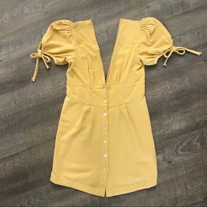 FREE PEOPLE Deep V Mini Dress with Puff Sleeves